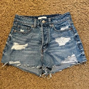 Dark Wash - Distressed Denim Shorts - High Waisted